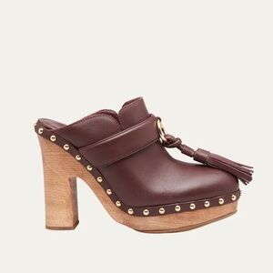 Ulla Johnson Burgundy Leather Tassel Clogs